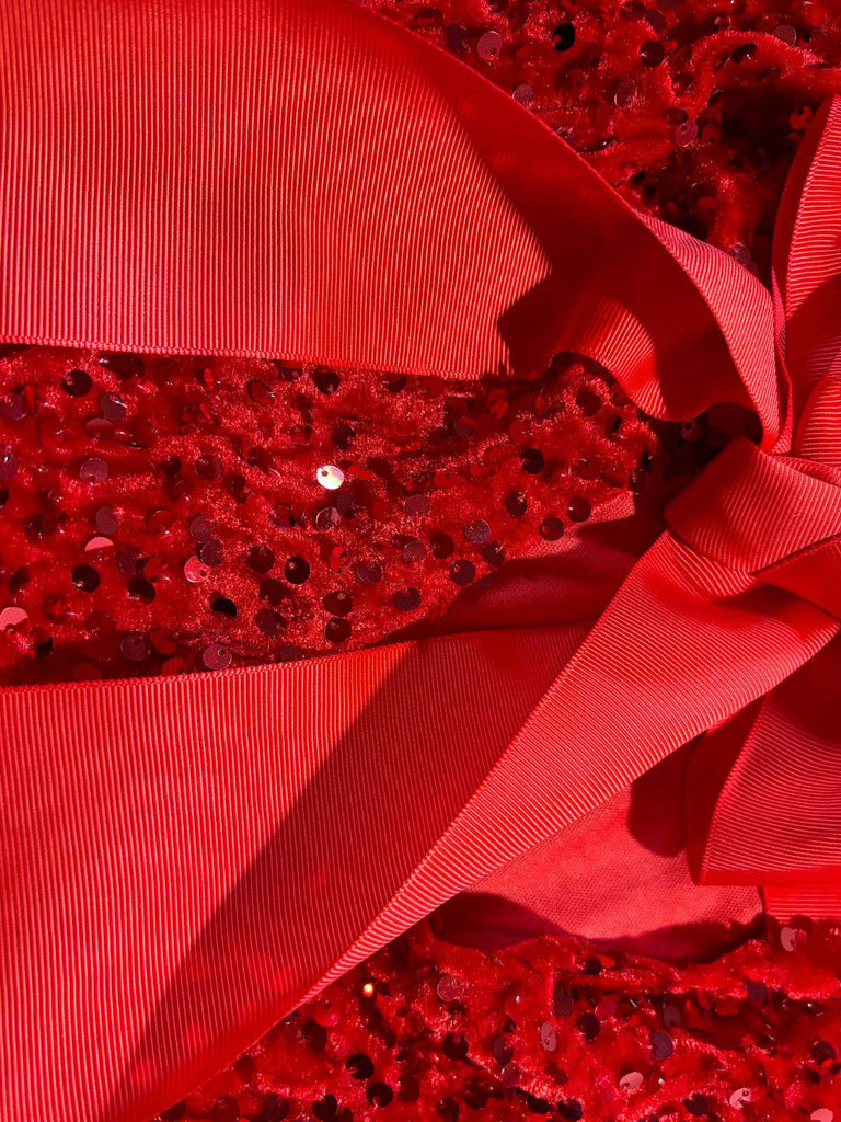 Rot 1960er Pailletten Bogen Rundhals Langarm Kleid