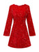 Rot 1960er Pailletten Bogen Rundhals Langarm Kleid