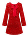 Rot 1960er Pailletten Bogen Rundhals Langarm Kleid