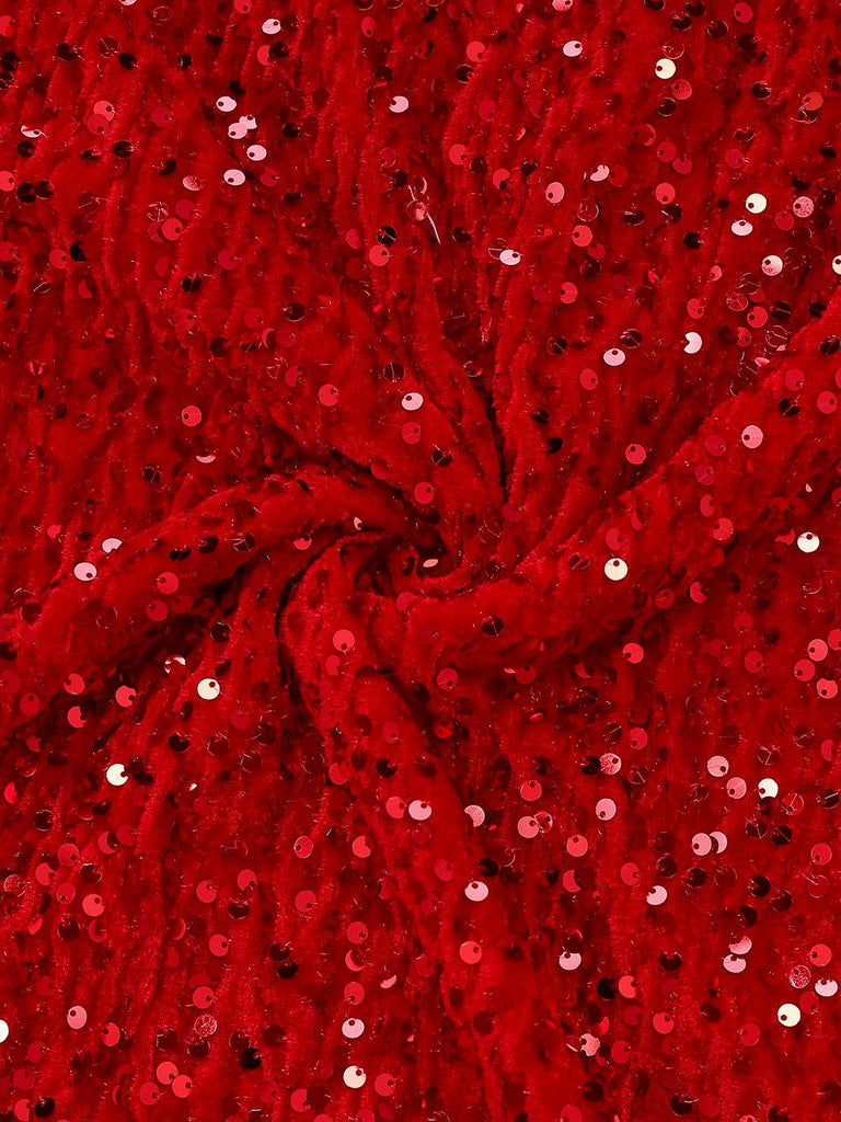 Rot 1960er Pailletten Bogen Rundhals Langarm Kleid