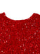 Rot 1960er Pailletten Bogen Rundhals Langarm Kleid