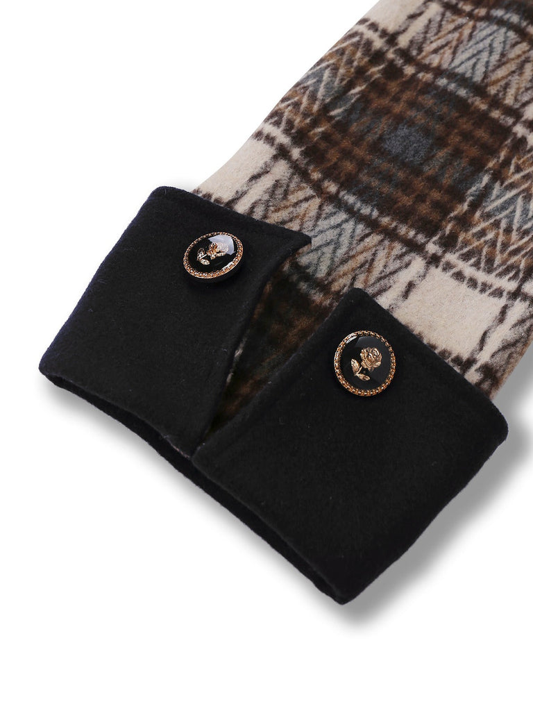 [Vorverkauf] Braun 1940er Baumwolle Plaid Asymmetrisches Revers Mantel