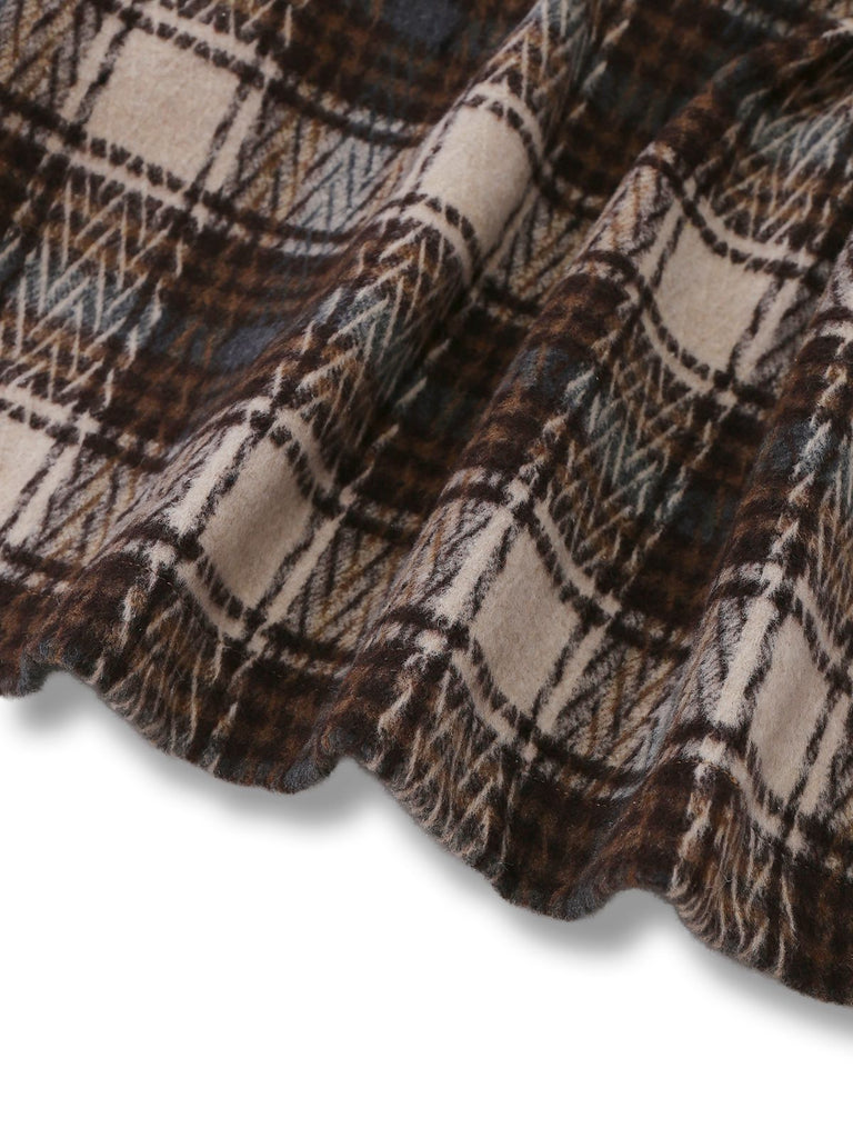 [Vorverkauf] Braun 1940er Baumwolle Plaid Asymmetrisches Revers Mantel