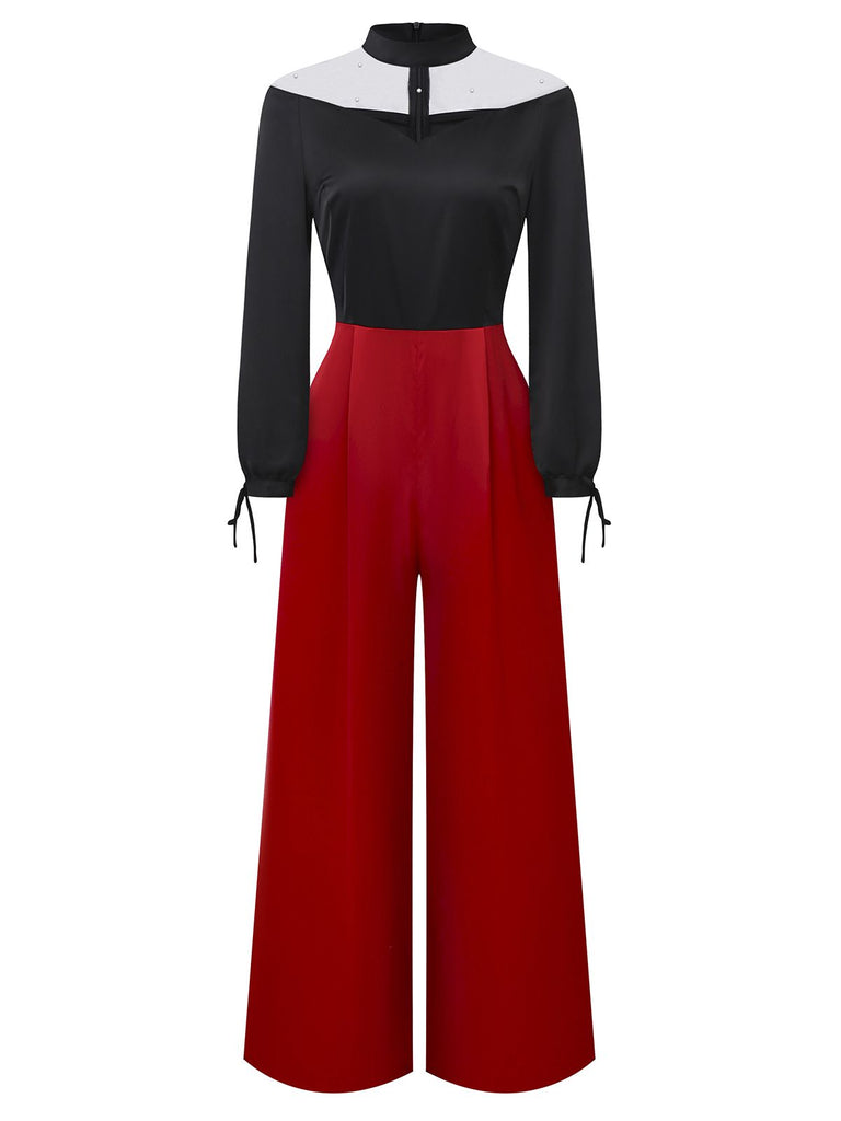 [Vorverkauf] Schwarz 1930er Perle Netz Sheer Jumpsuit