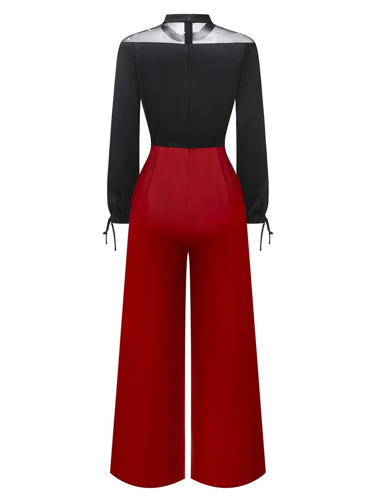 [Vorverkauf] Schwarz 1930er Perle Netz Sheer Jumpsuit