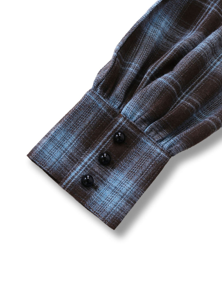 [Vorverkauf] Blau Grau 1940er Karo Herzförmiger Hals Gebürstet Kleid