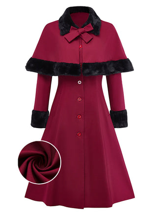 [Vorverkauf] Rot 1950er Plüschbesatz Trench Mantel & Abnehmbar Kap