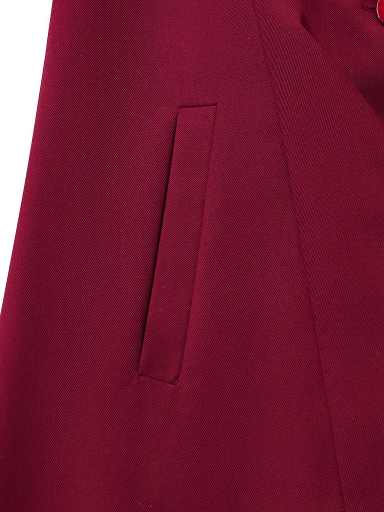 [Vorverkauf] Rot 1950er Plüschbesatz Trench Mantel & Abnehmbar Kap