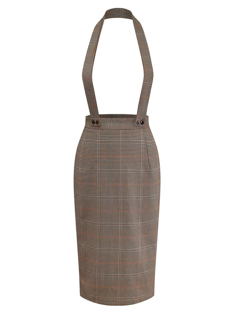 [Vorverkauf] 2PCS Beige 1960er Schlitzärmel Bluse & Hahnentritt Rock