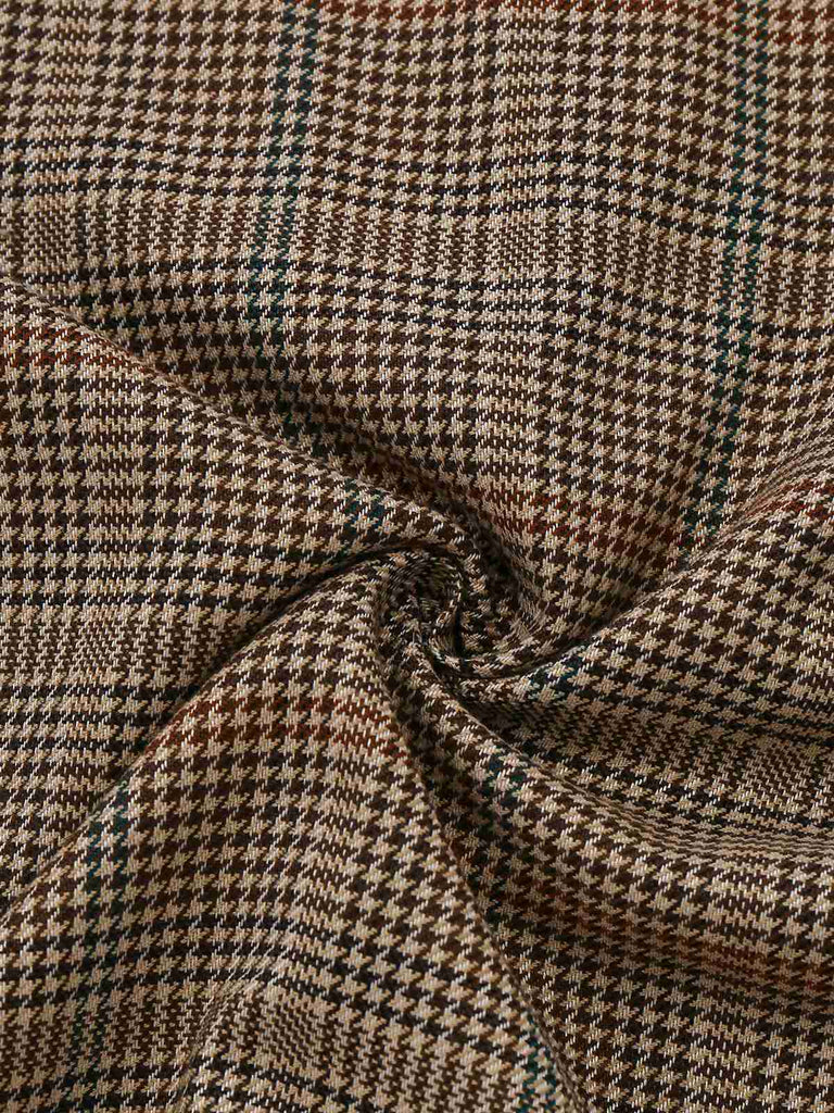 [Vorverkauf] 2PCS Beige 1960er Schlitzärmel Bluse & Hahnentritt Rock