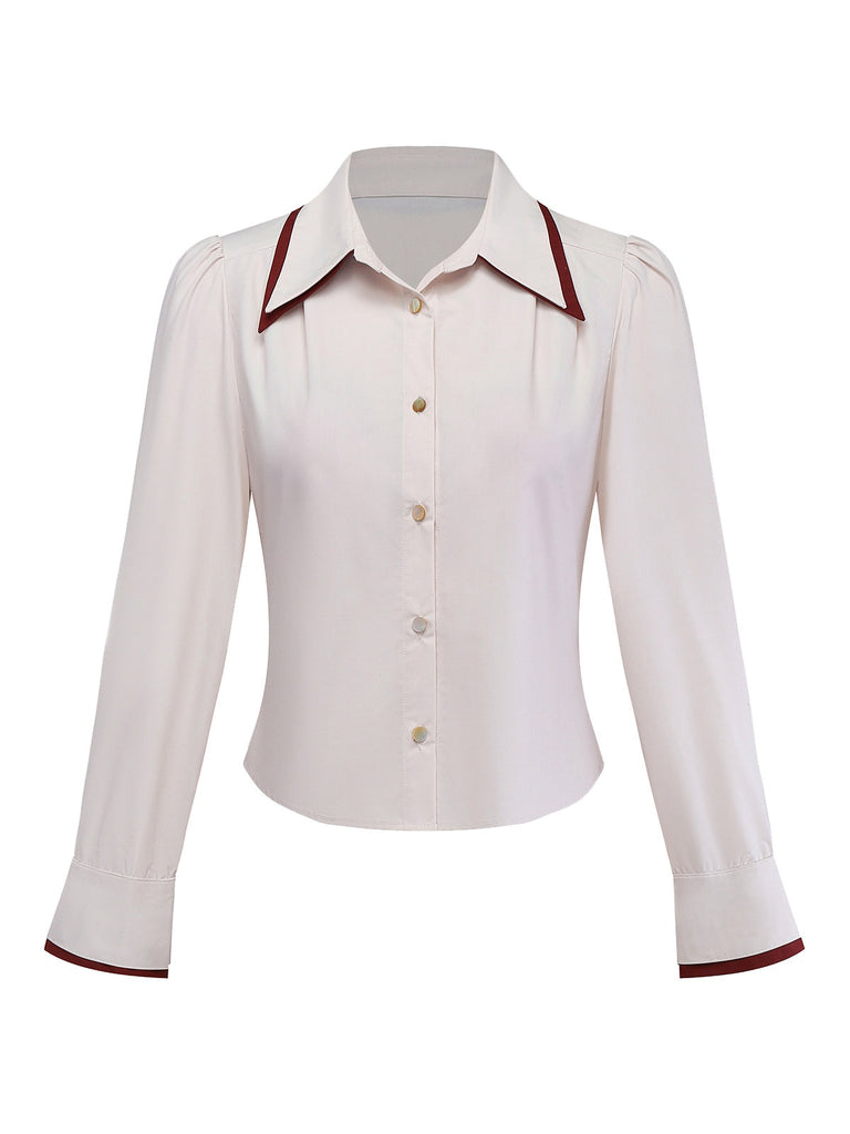 [Vorverkauf] 2PCS Beige 1960er Schlitzärmel Bluse & Hahnentritt Rock