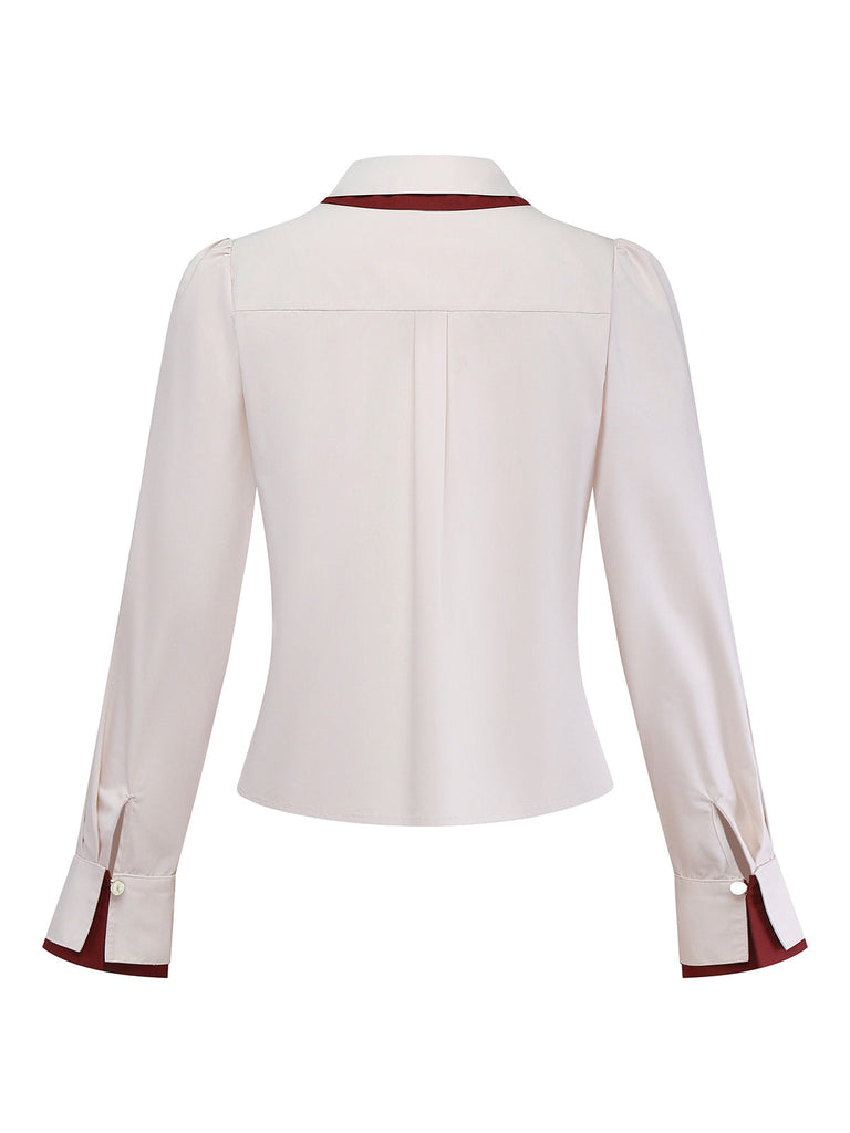 [Vorverkauf] 2PCS Beige 1960er Schlitzärmel Bluse & Hahnentritt Rock