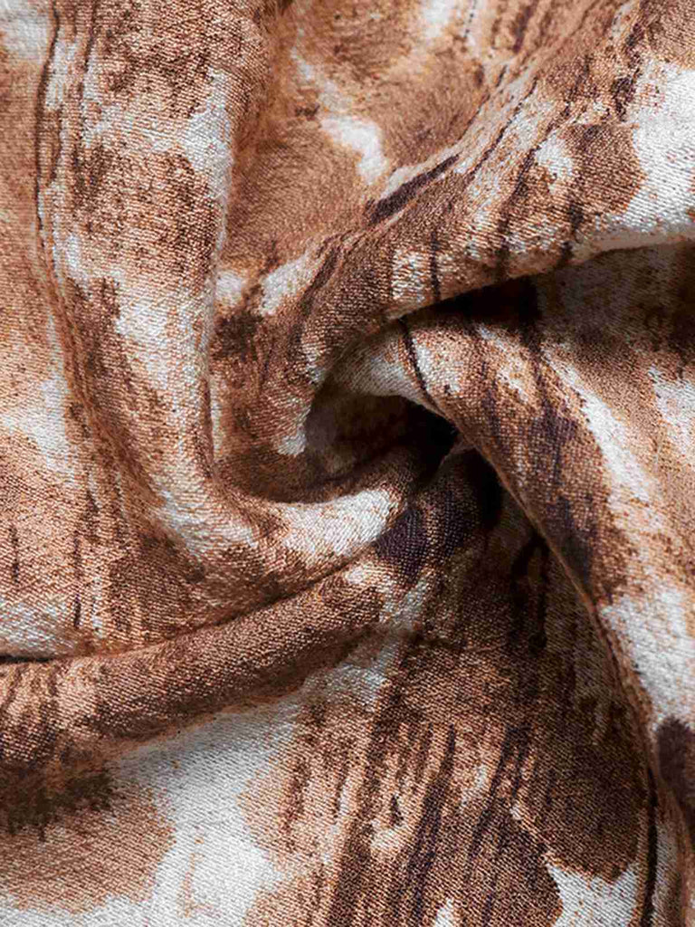 Khaki 1940er V-Ausschnitt Aquarell Dünenstil Kleid