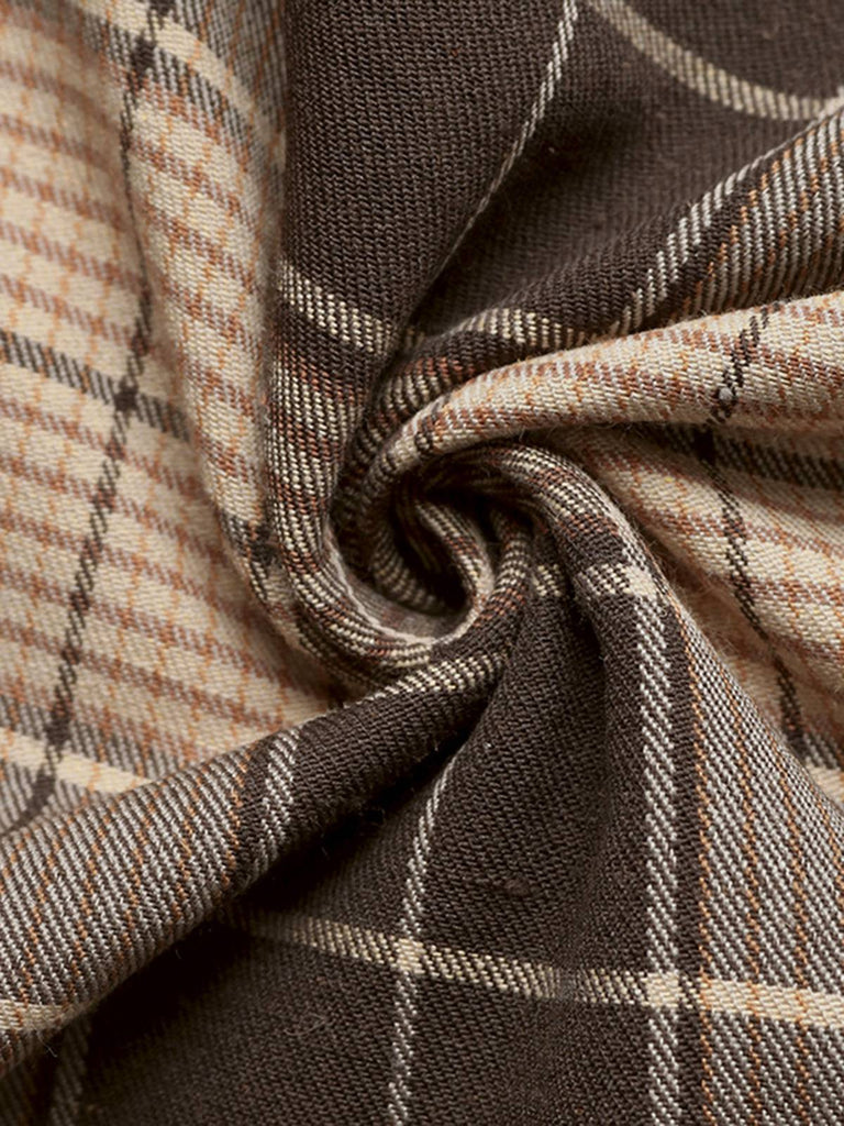 Braun 1950er Plaid Cord Hemdkragen Kleid