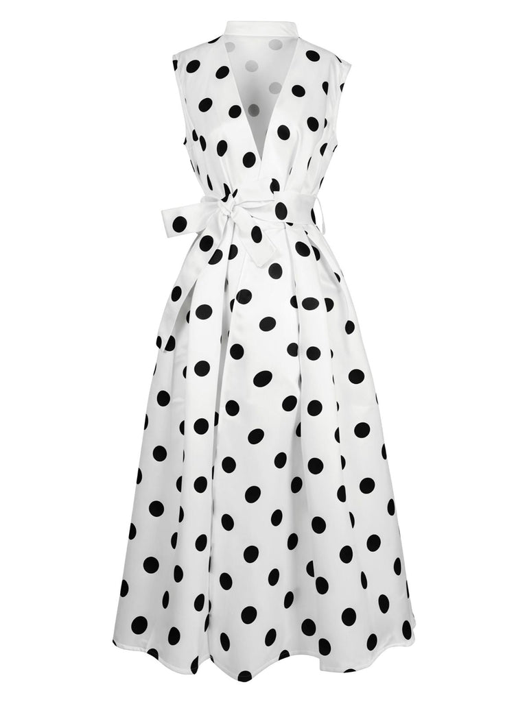 1950er Wickel V-Ausschnitt Polka Dot Gürtel Kleid