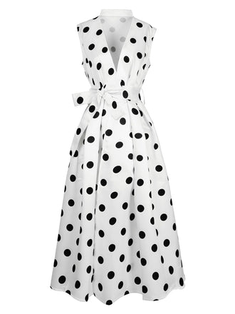 1950er Wickel V-Ausschnitt Polka Dot Gürtel Kleid