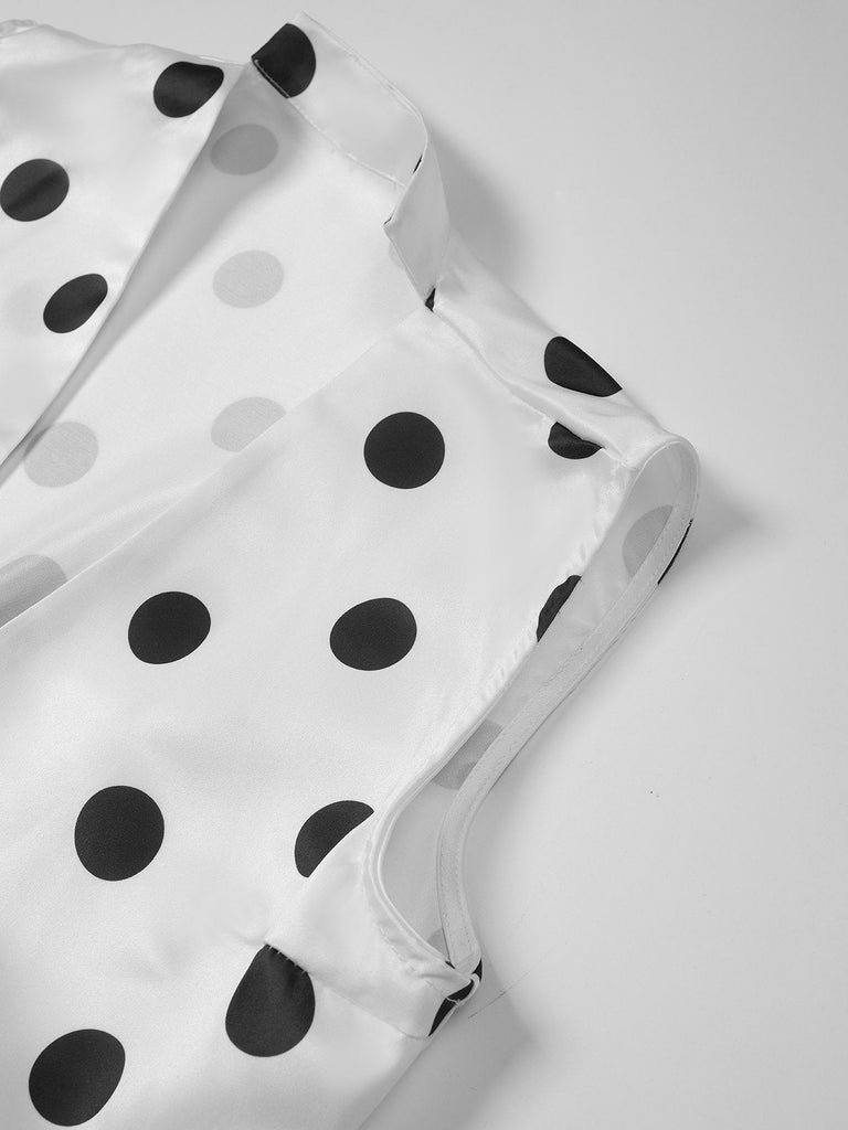 1950er Wickel V-Ausschnitt Polka Dot Gürtel Kleid