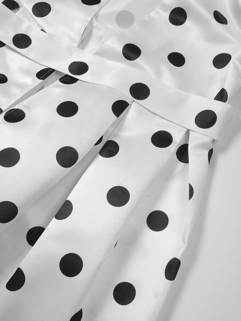 1950er Wickel V-Ausschnitt Polka Dot Gürtel Kleid