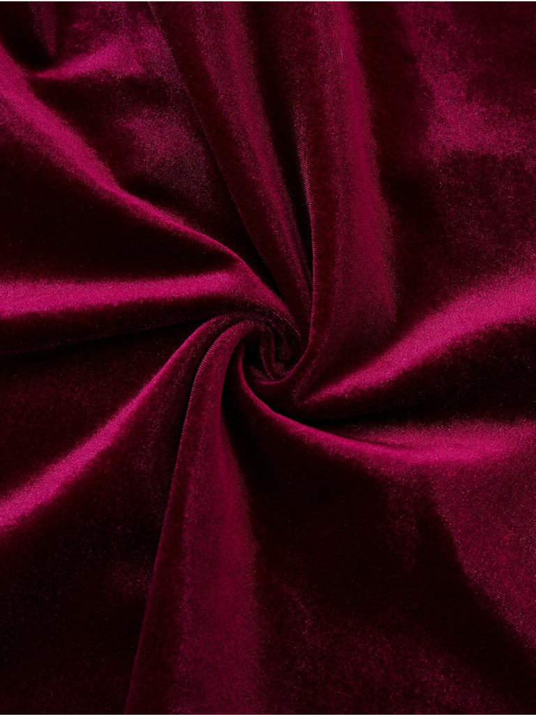 Rot 1950er Samt Rüschenkragen Laternenärmel Kleid