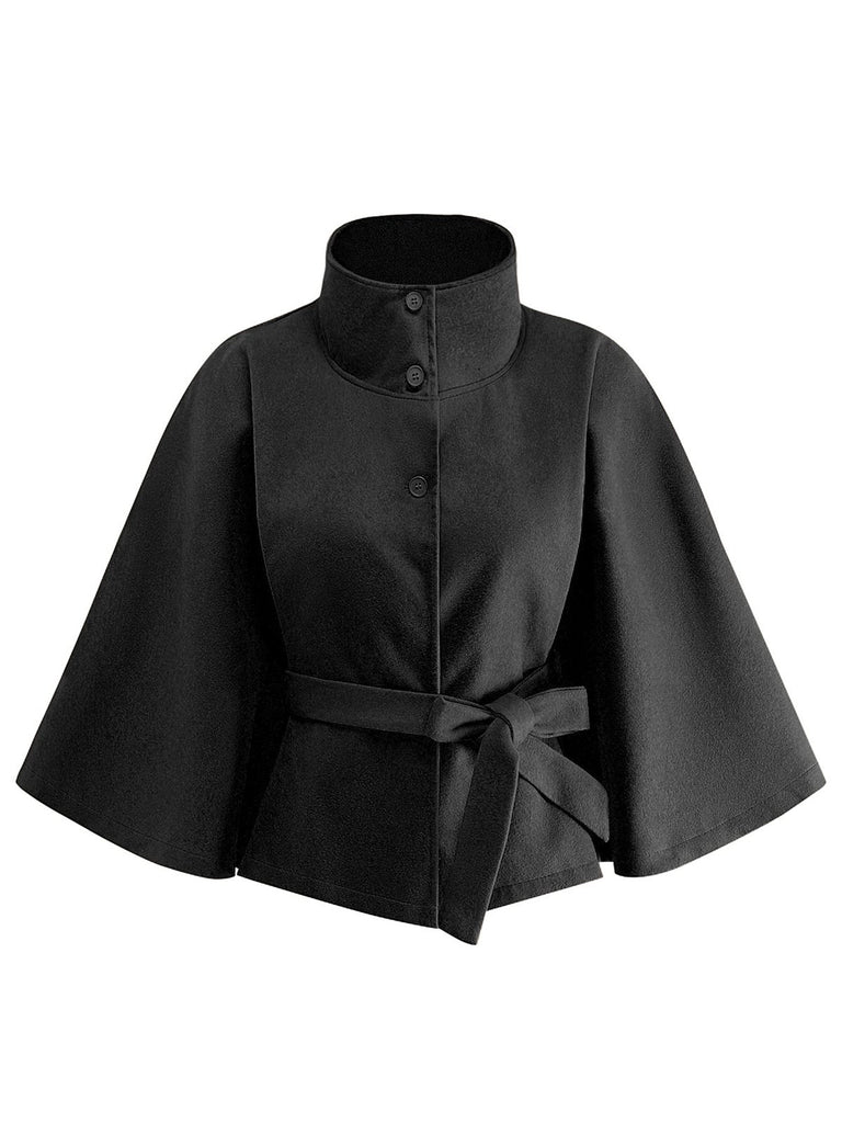 1970er Solide Rollkragen Gürtel Cape Jacke
