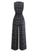 Schwarz 1940er Baumwolle Plaid Tief-V-Ausschnitt Overall Jumpsuit