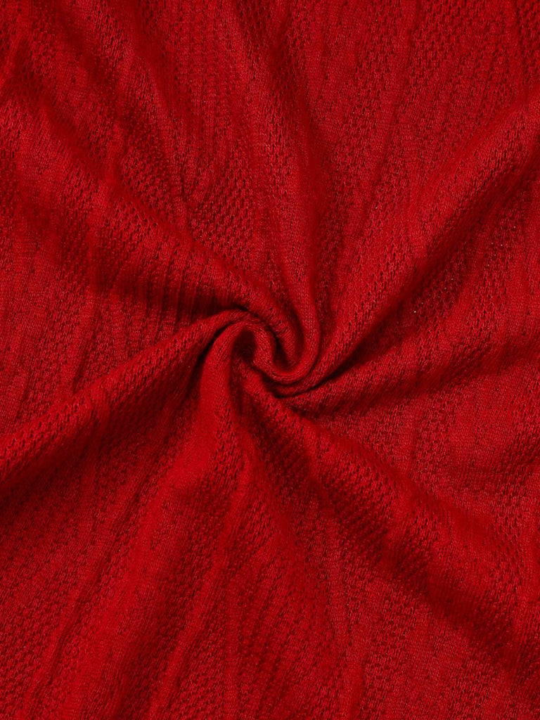 1940er Solide Stricken Groß V-Ausschnitt Tasten Kleid