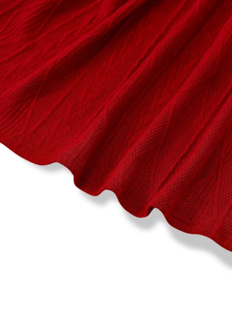 1940er Solide Stricken Groß V-Ausschnitt Tasten Kleid