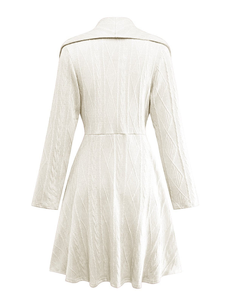 1940er Solide Stricken Groß V-Ausschnitt Tasten Kleid
