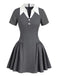 [Vorverkauf] Grau 1960er Hochschule Stil Hemdkragen Swing Kleid