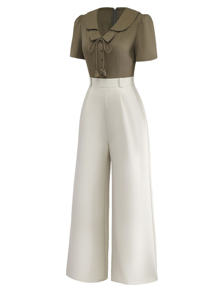 [Vorverkauf] Olivgrün 1950er Taste-Up Blumen Weites Bein Jumpsuit