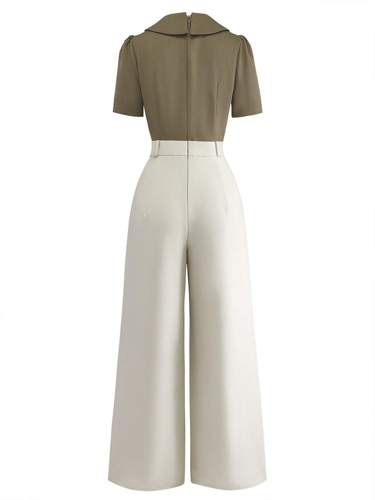 [Vorverkauf] Olivgrün 1950er Taste-Up Blumen Weites Bein Jumpsuit