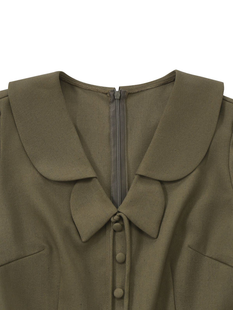 [Vorverkauf] Olivgrün 1950er Taste-Up Blumen Weites Bein Jumpsuit