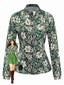 [Vorverkauf] Grün 1960er Psychedelische Blumen Revers Bluse