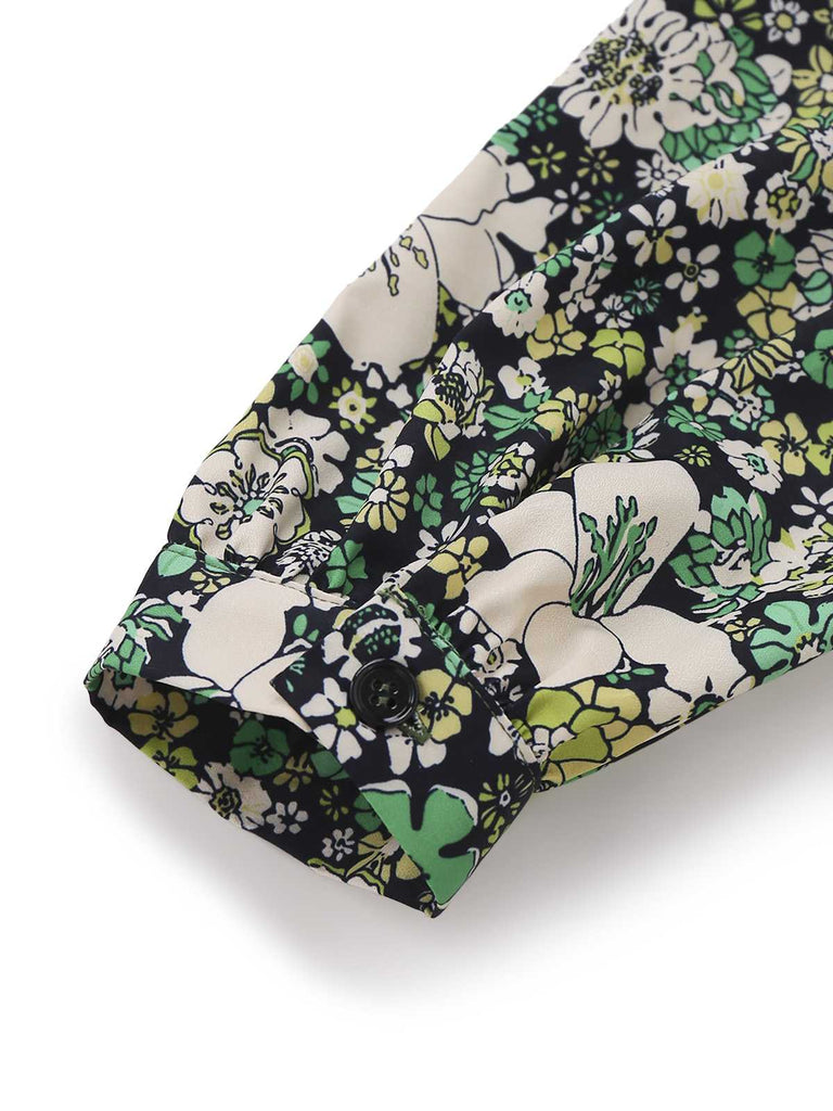 [Vorverkauf] Grün 1960er Psychedelische Blumen Revers Bluse