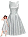 [Vorverkauf] Silber 1950er Solide Funkeln Ärmelloses Rundhals Kleid