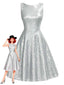 [Vorverkauf] Silber 1950er Solide Funkeln Ärmelloses Rundhals Kleid