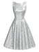 [Vorverkauf] Silber 1950er Solide Funkeln Ärmelloses Rundhals Kleid