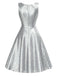 [Vorverkauf] Silber 1950er Solide Funkeln Ärmelloses Rundhals Kleid