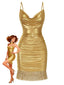 [Vorverkauf] Gold 1960er Metallisch Fransen Enges Party Kleid