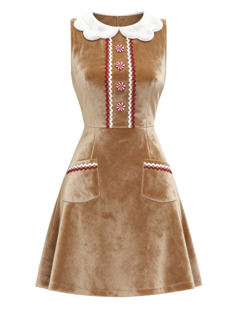 [Vorverkauf] Braun 1960er Weihnachten Lebkuchen Samt Kleid