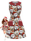 [Vorverkauf] Rot 1960er Weihnachtsmann & Schneemann Ärmellos Kleid
