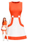[Vorverkauf] Orange & Weiß 1960er Farbblock Ärmelloses Mod Kleid