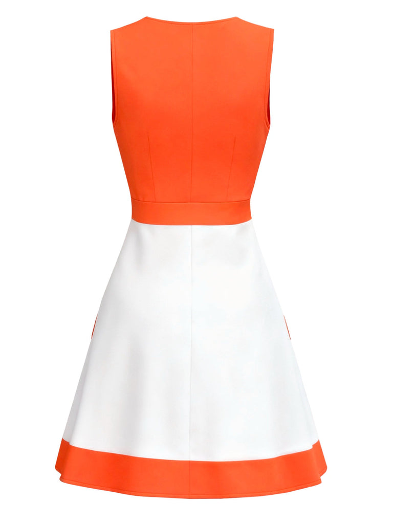 [Vorverkauf] Orange & Weiß 1960er Farbblock Ärmelloses Mod Kleid
