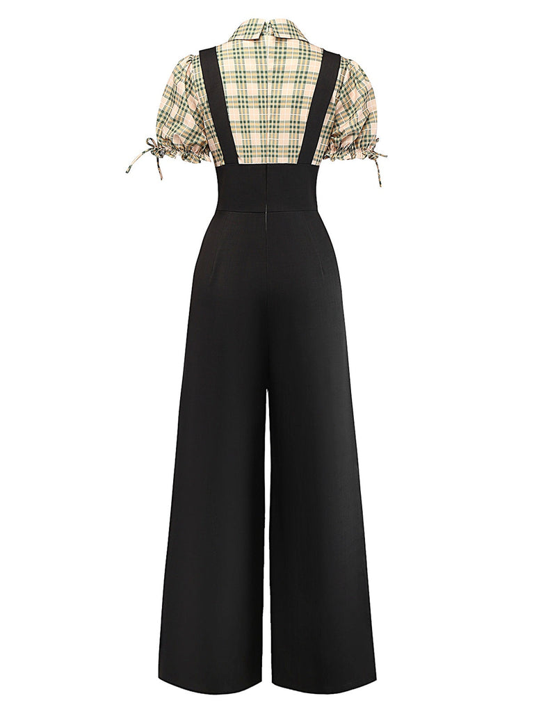 [Vorverkauf] Gelb 1940er Karo Bogen Faux Zweiteiler Hosenträger Jumpsuit