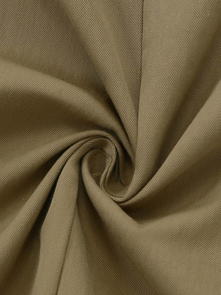 [Vorverkauf] Khaki 1940er Hemd Kragen Kariert Gürtel Kleid