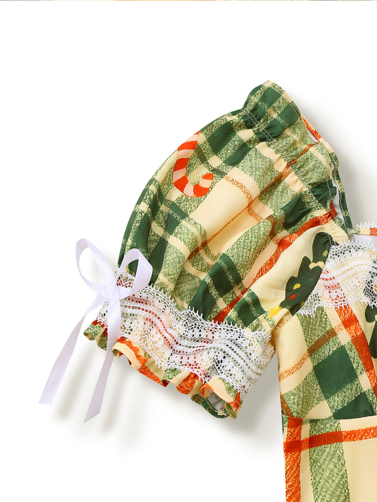 [Vorverkauf] Multicolor 1950er Weihnachten Tartan Spitze Kleid