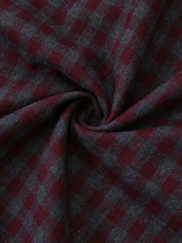 [Vorverkauf] Grau 1940er Baumwolle Karo Bogen Rüschen Revers Kleid