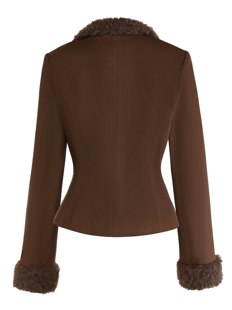 [Vorverkauf] 2PCS Dunkelbraun 1960er Faux Wildleder Pelzig Jacke & Rock