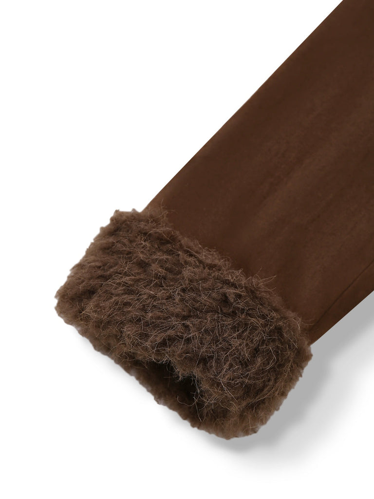 [Vorverkauf] Dunkelbraun 1960er Faux Wildleder Pelzig Revers Jacke