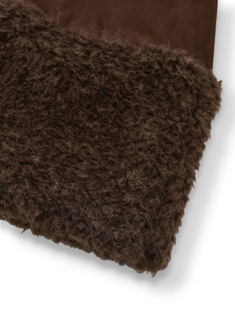 [Vorverkauf] Dunkelbraun 1960er Faux Wildleder Pelzig Patchwork Rock